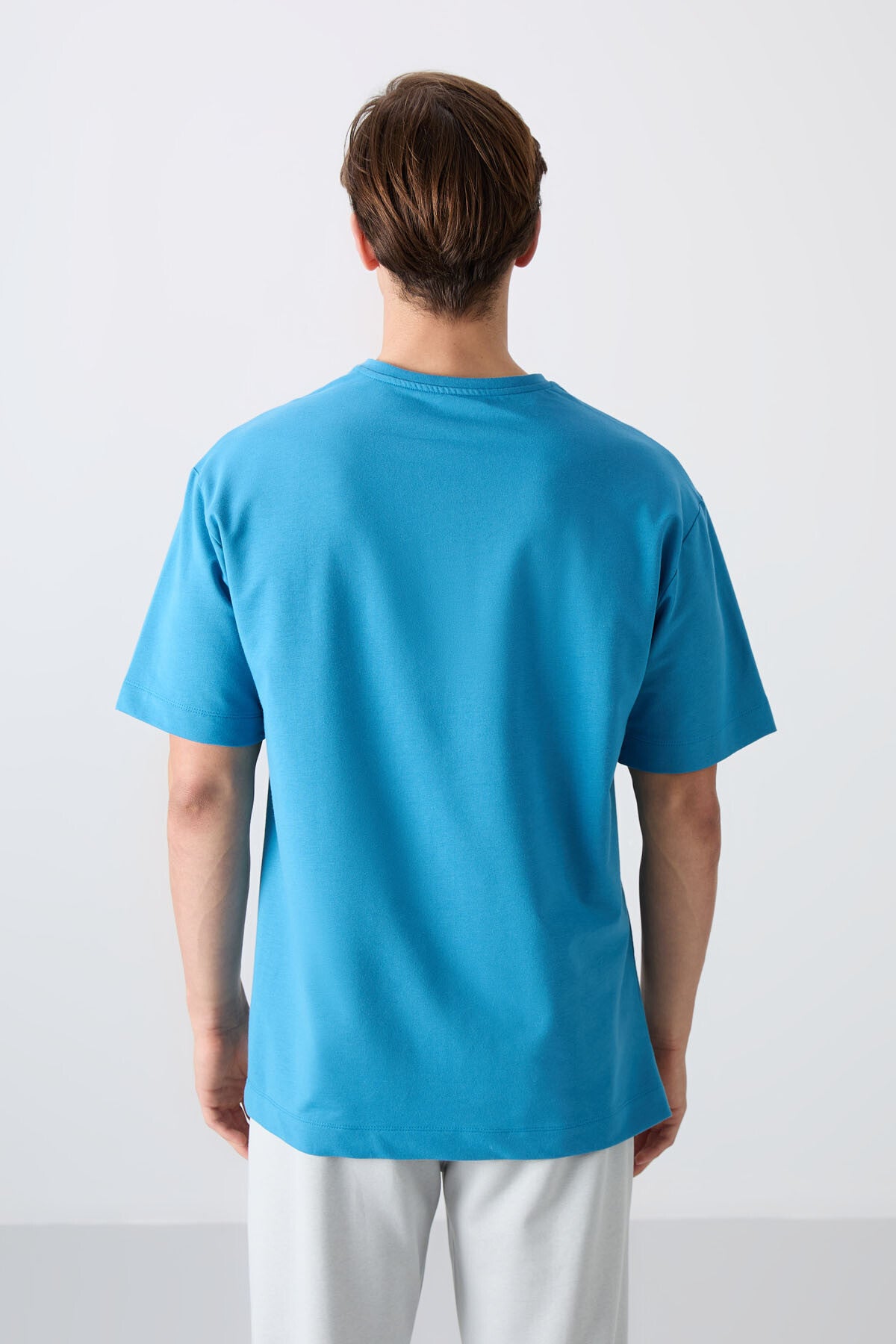 Petrol Blue Cotton Thick Soft Textured Oversize Fit Printed Men's T-Shirt - 88350