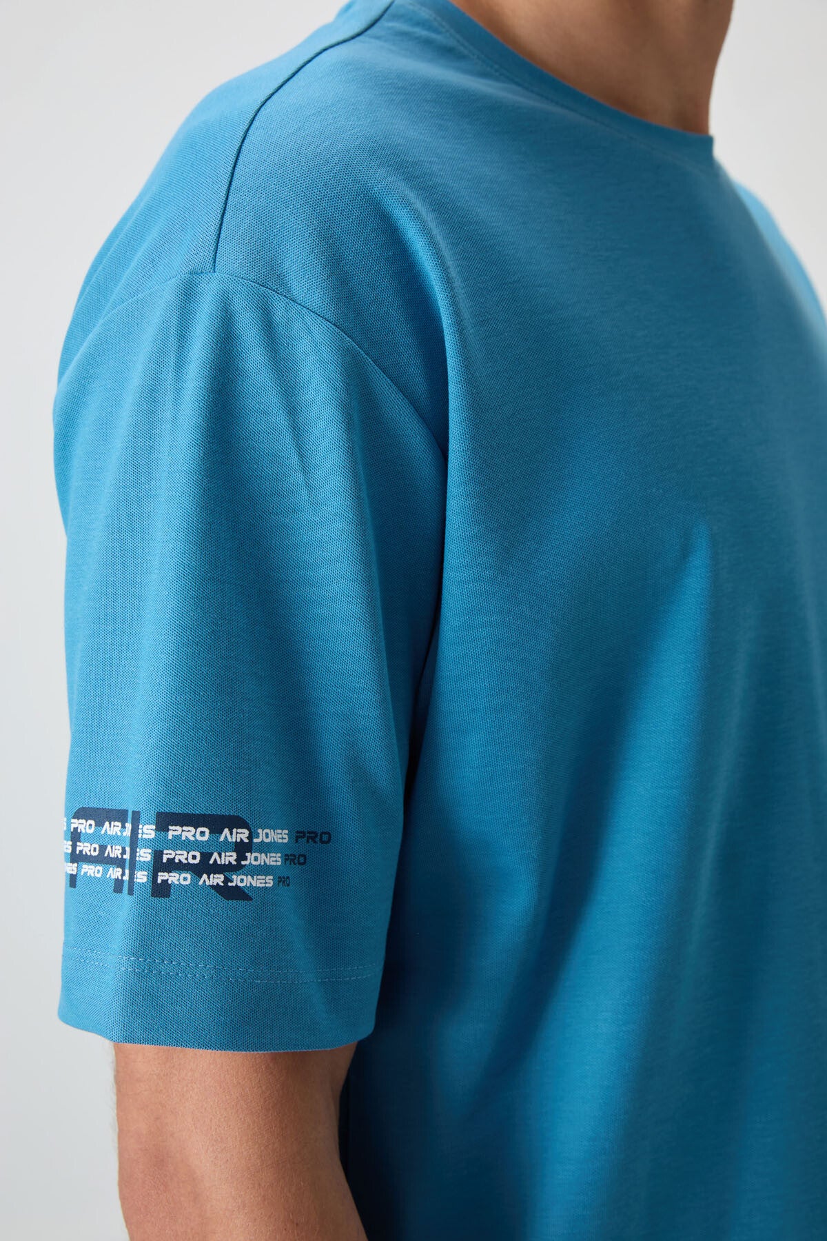 Petrol Blue Cotton Thick Textured Surface Oversize Fit Printed Men's T-Shirt - 88369
