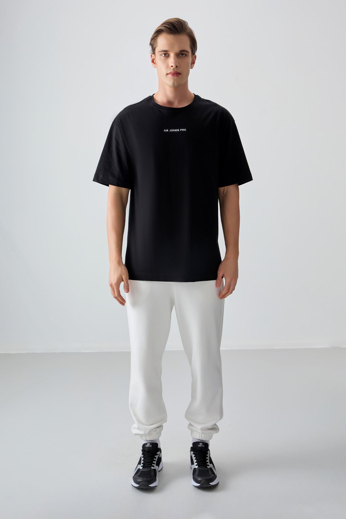 Black %100 Cotton Thick Soft Textured Oversize Fit Printed Men's T-Shirt - 88354