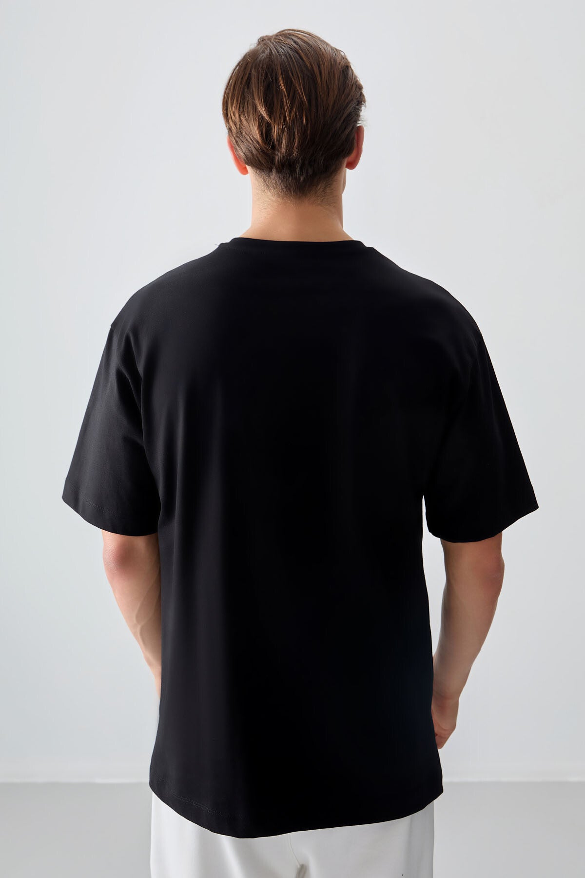Black %100 Cotton Thick Soft Textured Oversize Fit Printed Men's T-Shirt - 88354