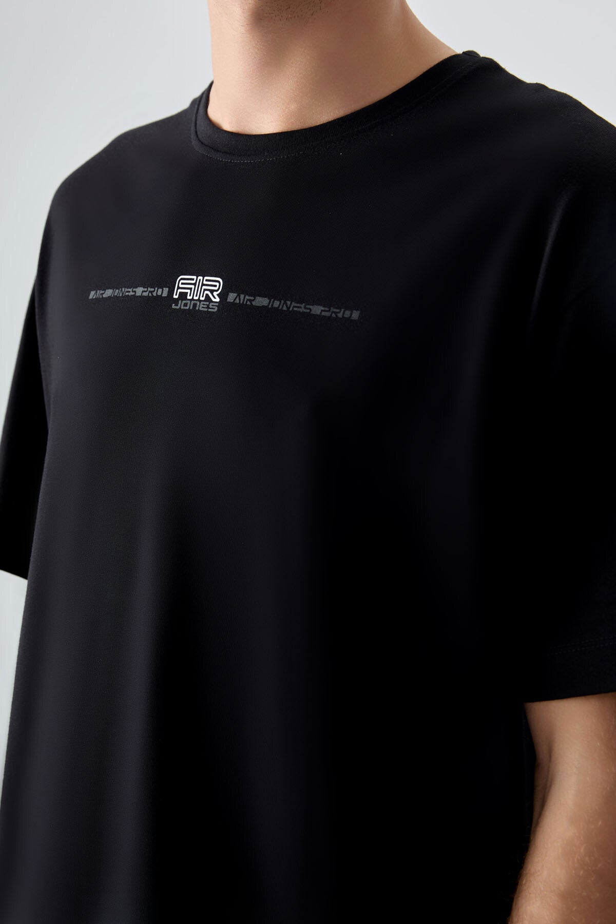 Black %100 Cotton Thick Soft Textured Oversize Fit Printed Men's T-Shirt - 88357