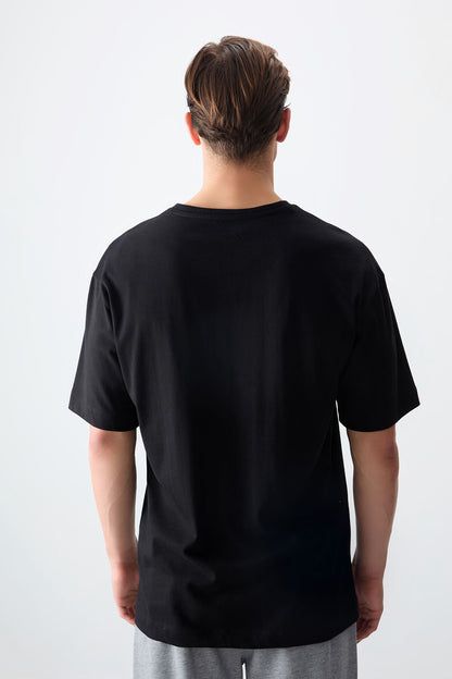 Black 100% Cotton Thick Soft Textured Oversize Fit Printed Men's T-Shirt - 88358