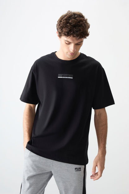 Black 100% Cotton Thick Soft Textured Oversize Fit Printed Men's T-Shirt - 88359