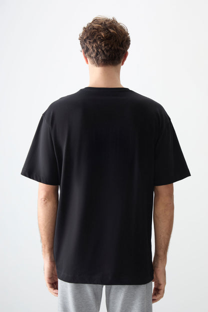 Black 100% Cotton Thick Soft Textured Oversize Fit Printed Men's T-Shirt - 88359