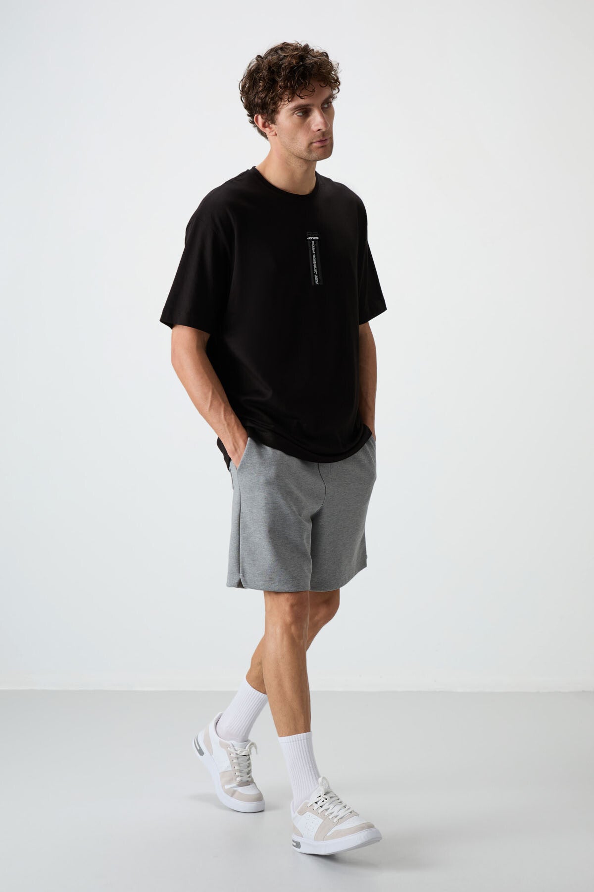 Black %100 Cotton Thick Soft Textured Oversize Fit Printed Men's T-Shirt - 88360