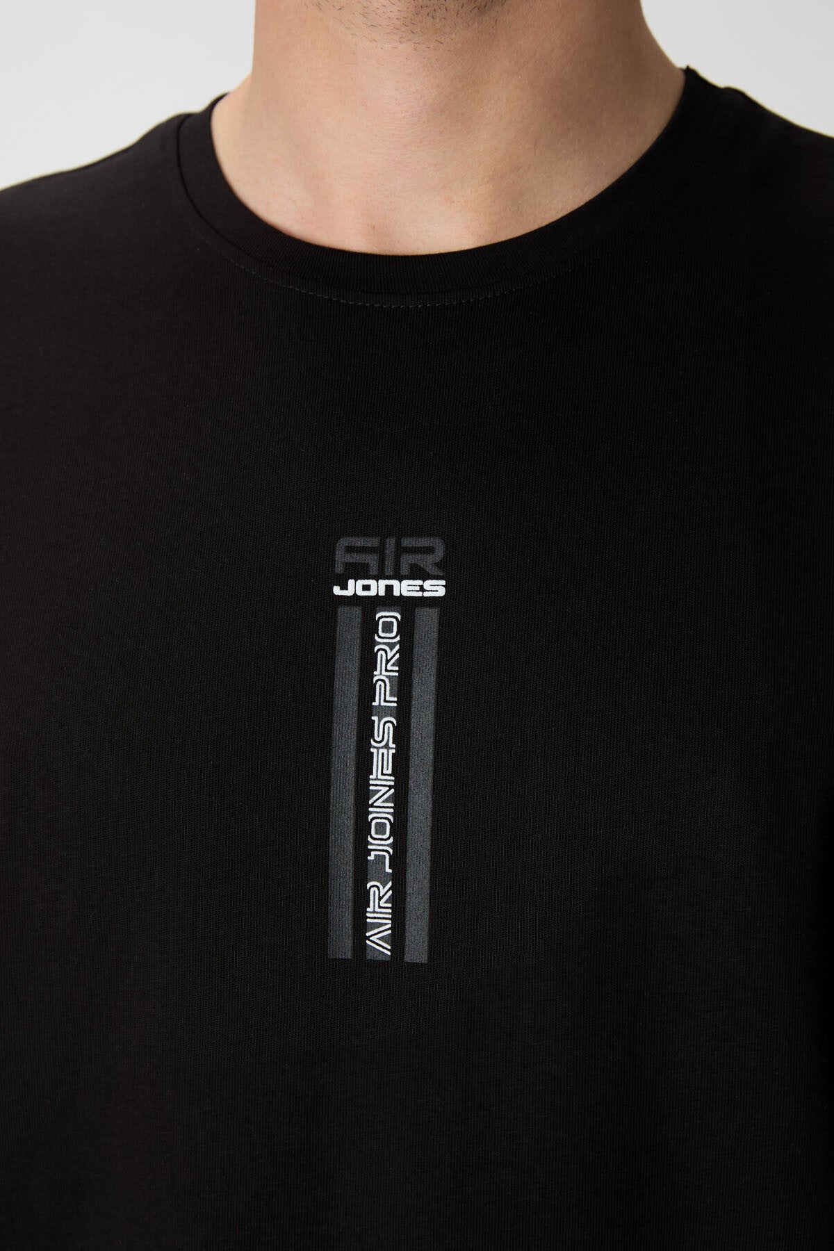 Black %100 Cotton Thick Soft Textured Oversize Fit Printed Men's T-Shirt - 88360