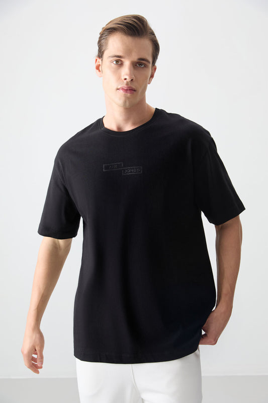 Black 100% Cotton Thick Soft Textured Oversize Fit Printed Men's T-Shirt - 88361
