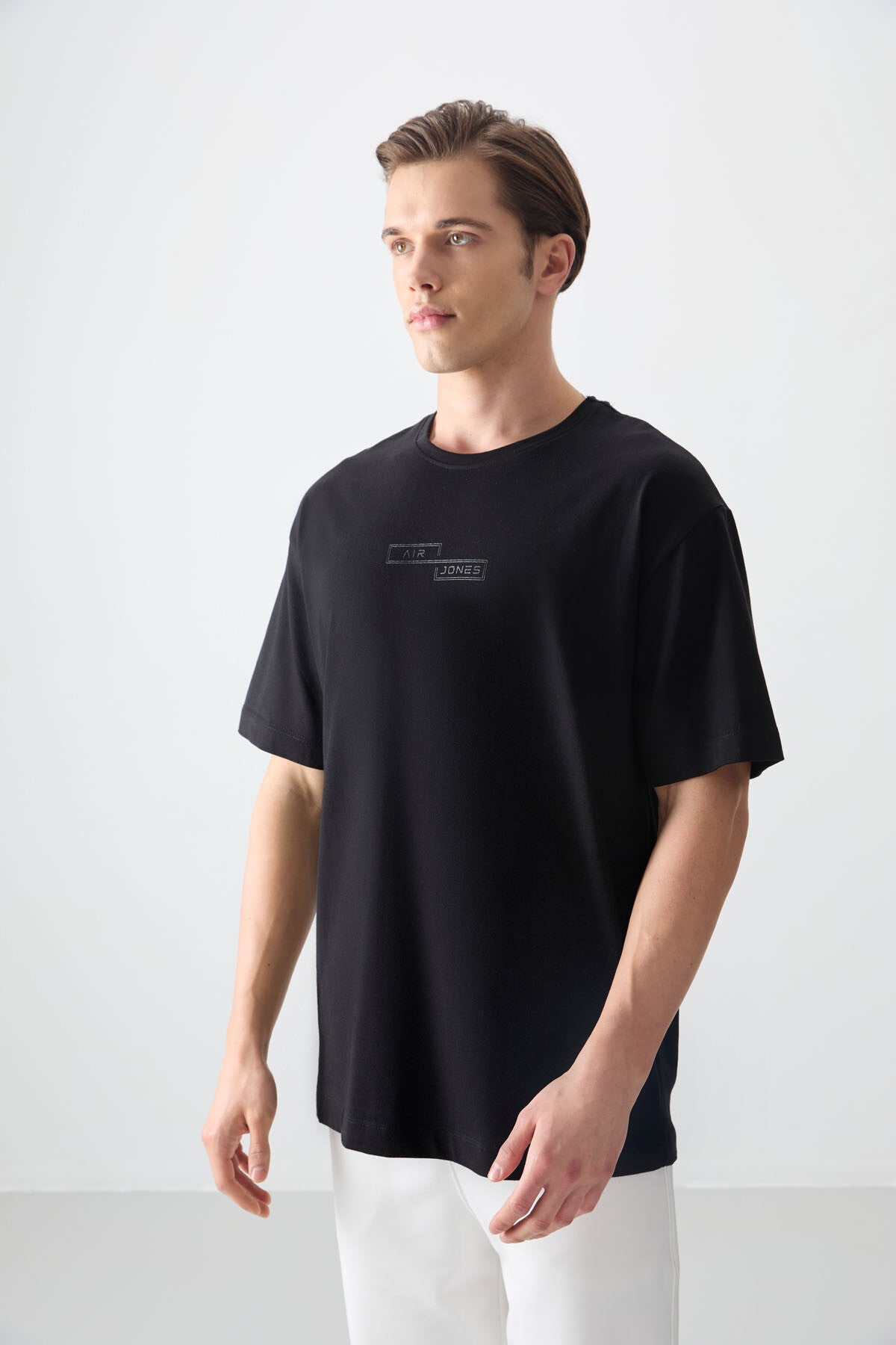 Black 100% Cotton Thick Soft Textured Oversize Fit Printed Men's T-Shirt - 88361
