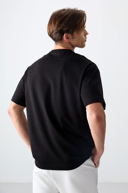 Black Cotton Thick Soft Textured Oversize Fit Basic Men's T-Shirt - 88377