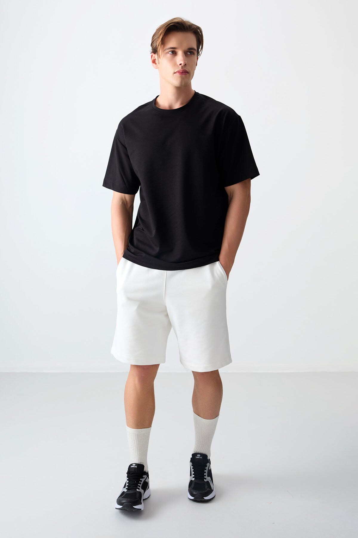 Black Cotton Thick Soft Textured Oversize Fit Basic Men's T-Shirt - 88377