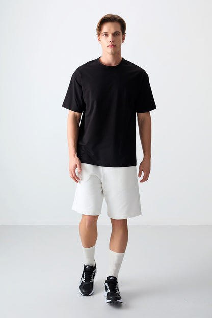 Black Cotton Thick Soft Textured Oversize Fit Basic Men's T-Shirt - 88377
