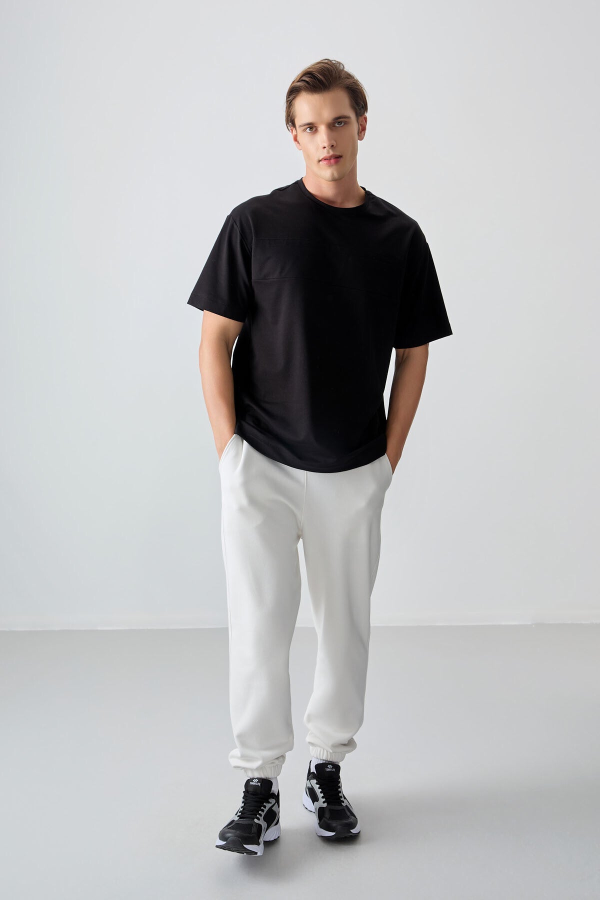 Black Cotton Thick Soft Textured Oversize Fit Basic Men's T-Shirt - 88378