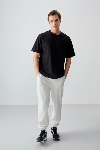 Black Cotton Thick Soft Textured Oversize Fit Basic Men's T-Shirt - 88378