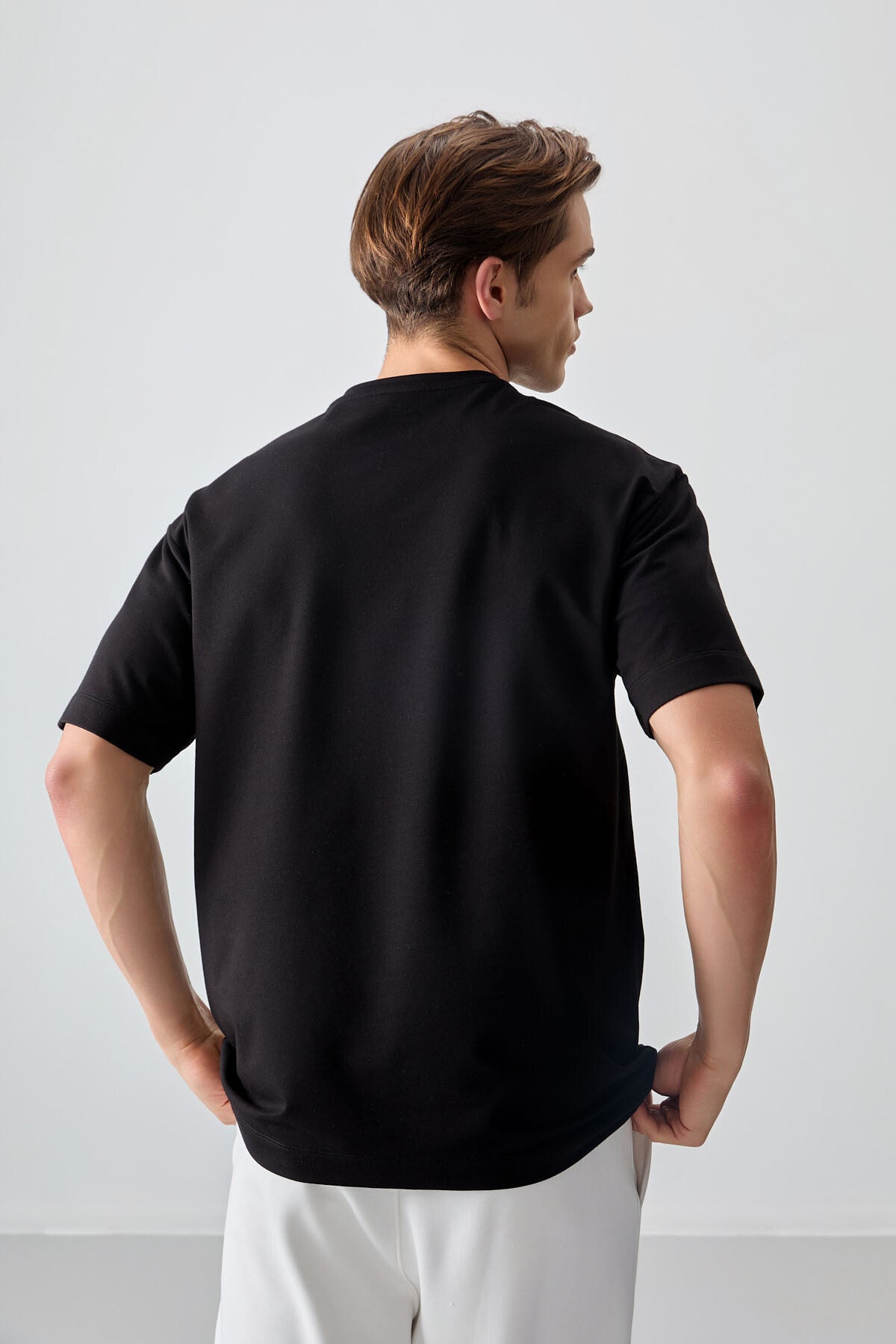 Black Cotton Thick Soft Textured Oversize Fit Basic Men's T-Shirt - 88378
