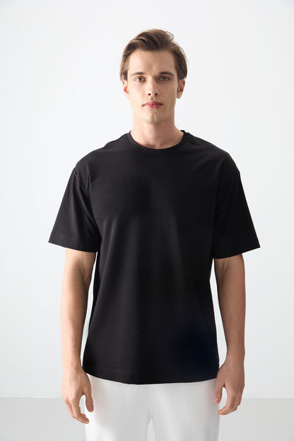 Black Cotton Thick Soft Textured Oversize Fit Basic Men's T-Shirt - 88378