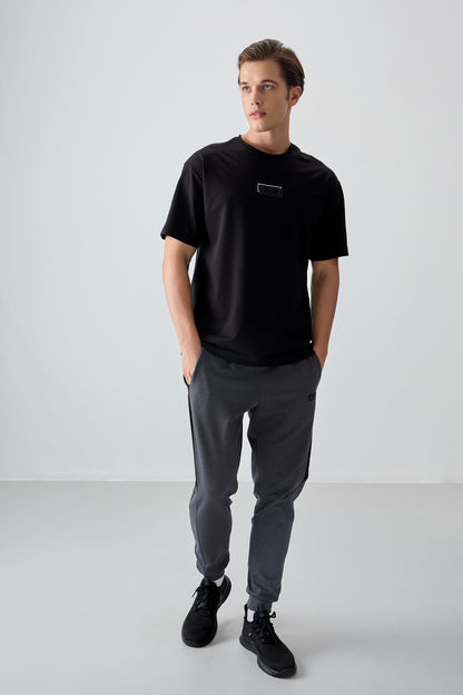 Black Cotton Thick Soft Textured Oversize Fit Printed Men's T-Shirt - 88376
