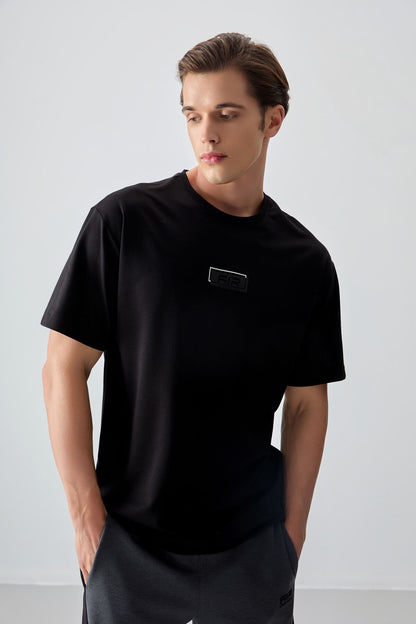 Black Cotton Thick Soft Textured Oversize Fit Printed Men's T-Shirt - 88376