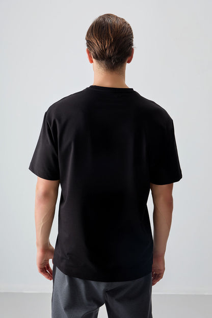 Black Cotton Thick Soft Textured Oversize Fit Printed Men's T-Shirt - 88376