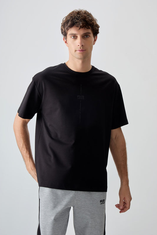 Black Cotton Thick Soft Textured Oversize Fit Printed Men's T-Shirt - 88373