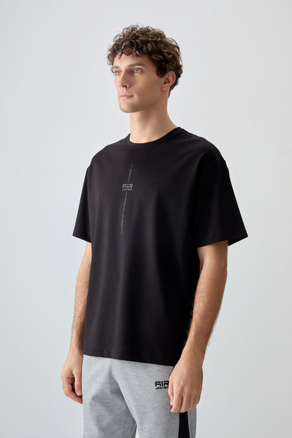 Black Cotton Thick Soft Textured Oversize Fit Printed Men's T-Shirt - 88373