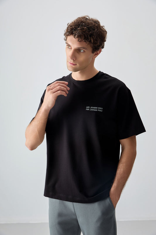 Black Cotton Thick Soft Textured Oversize Fit Printed Men's T-Shirt - 88375