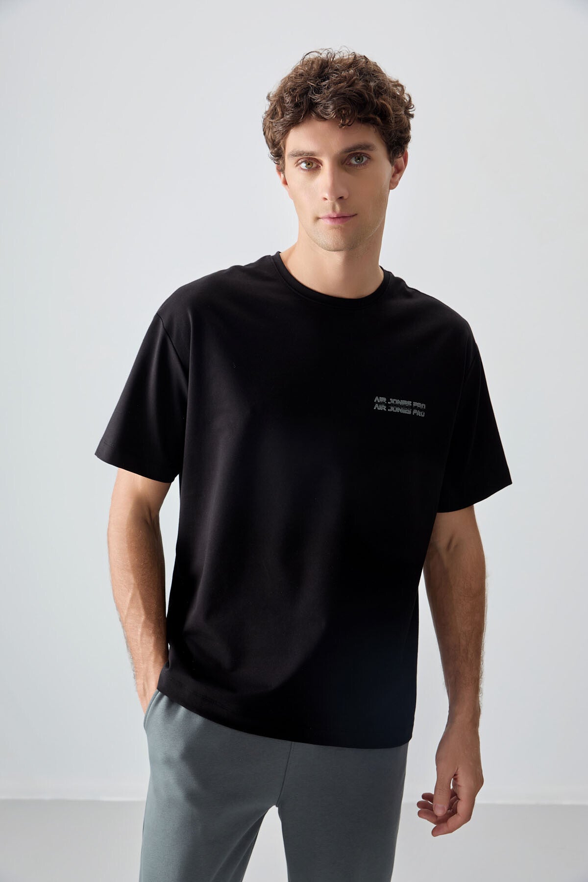 Black Cotton Thick Soft Textured Oversize Fit Printed Men's T-Shirt - 88375