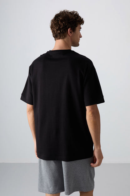 Black Cotton Thick Soft Textured Oversize Fit Printed Men's T-Shirt - 88320