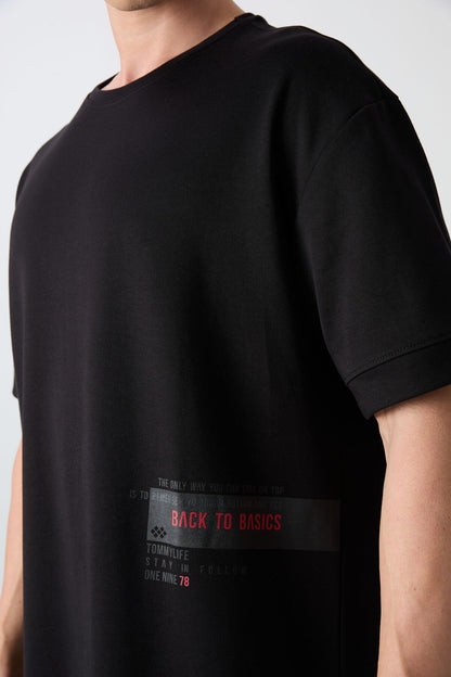 Black Cotton Thick Soft Textured Oversize Fit Printed Men's T-Shirt - 88322