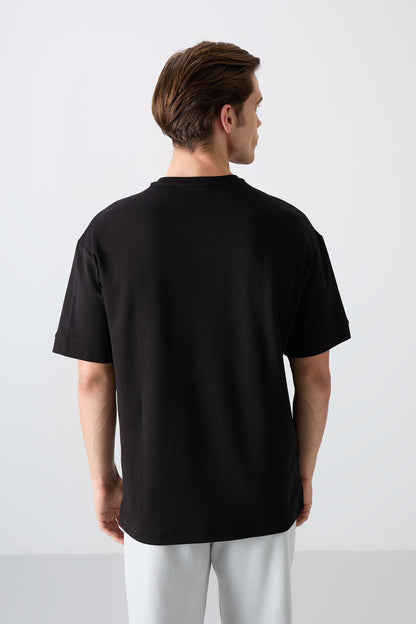 Black Cotton Thick Soft Textured Oversize Fit Printed Men's T-Shirt - 88322