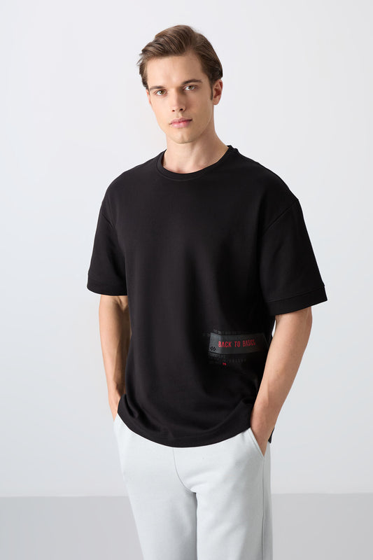 Black Cotton Thick Soft Textured Oversize Fit Printed Men's T-Shirt - 88322