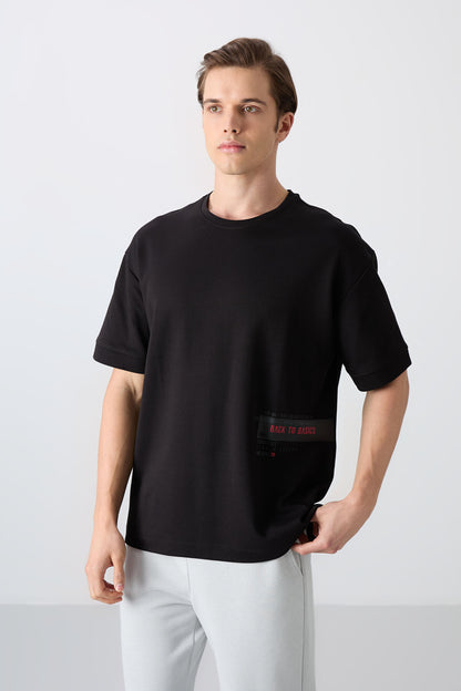 Black Cotton Thick Soft Textured Oversize Fit Printed Men's T-Shirt - 88322