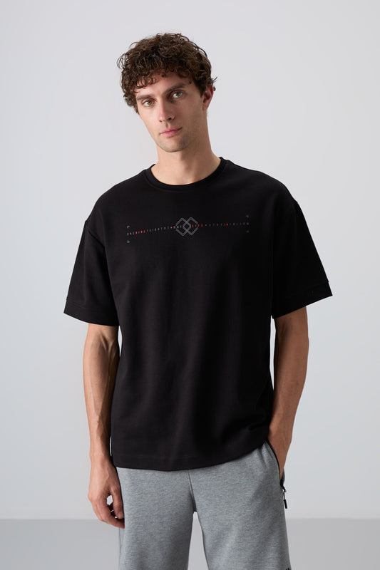 Black Cotton Thick Soft Textured Oversize Fit Printed Men's T-Shirt - 88323