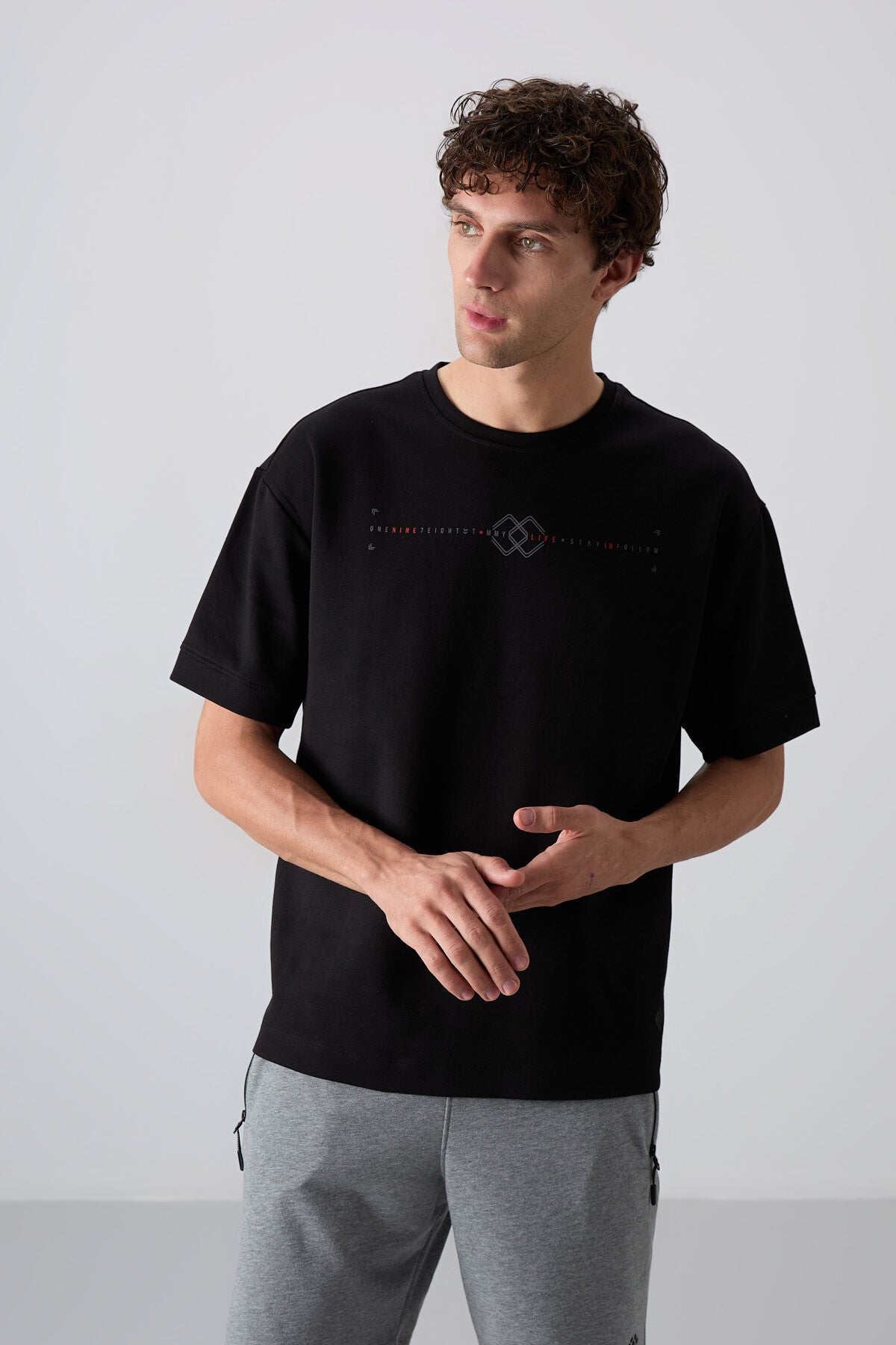 Black Cotton Thick Soft Textured Oversize Fit Printed Men's T-Shirt - 88323
