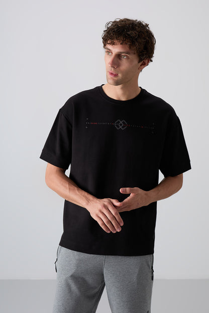 Black Cotton Thick Soft Textured Oversize Fit Printed Men's T-Shirt - 88323