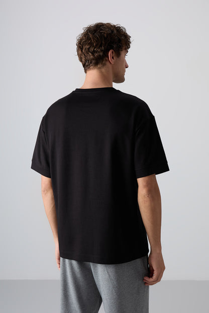 Black Cotton Thick Soft Textured Oversize Fit Printed Men's T-Shirt - 88323