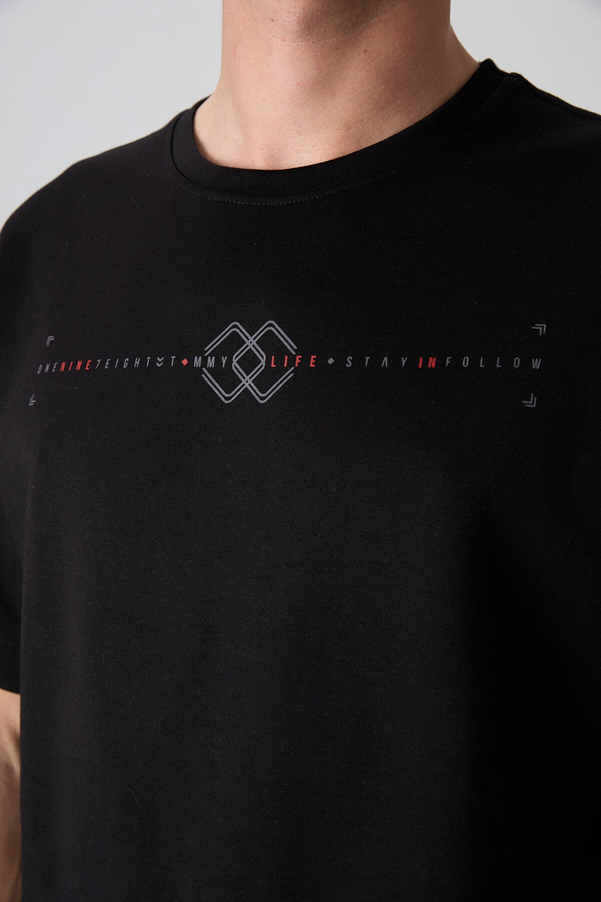 Black Cotton Thick Soft Textured Oversize Fit Printed Men's T-Shirt - 88323