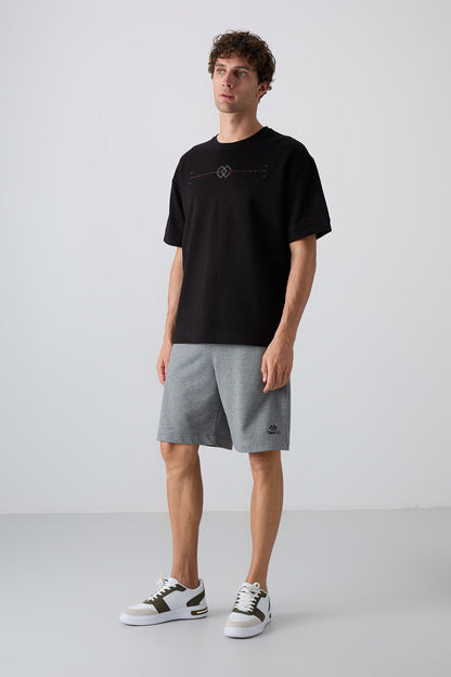 Black Cotton Thick Soft Textured Oversize Fit Printed Men's T-Shirt - 88323