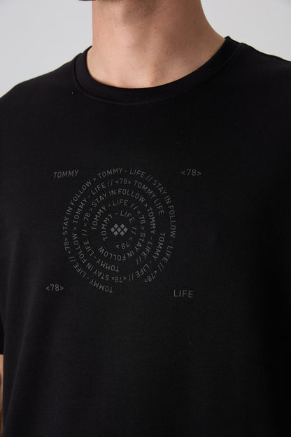 Black Cotton Thick Soft Textured Oversize Fit Printed Men's T-Shirt - 88324