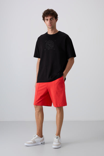 Black Cotton Thick Soft Textured Oversize Fit Printed Men's T-Shirt - 88324