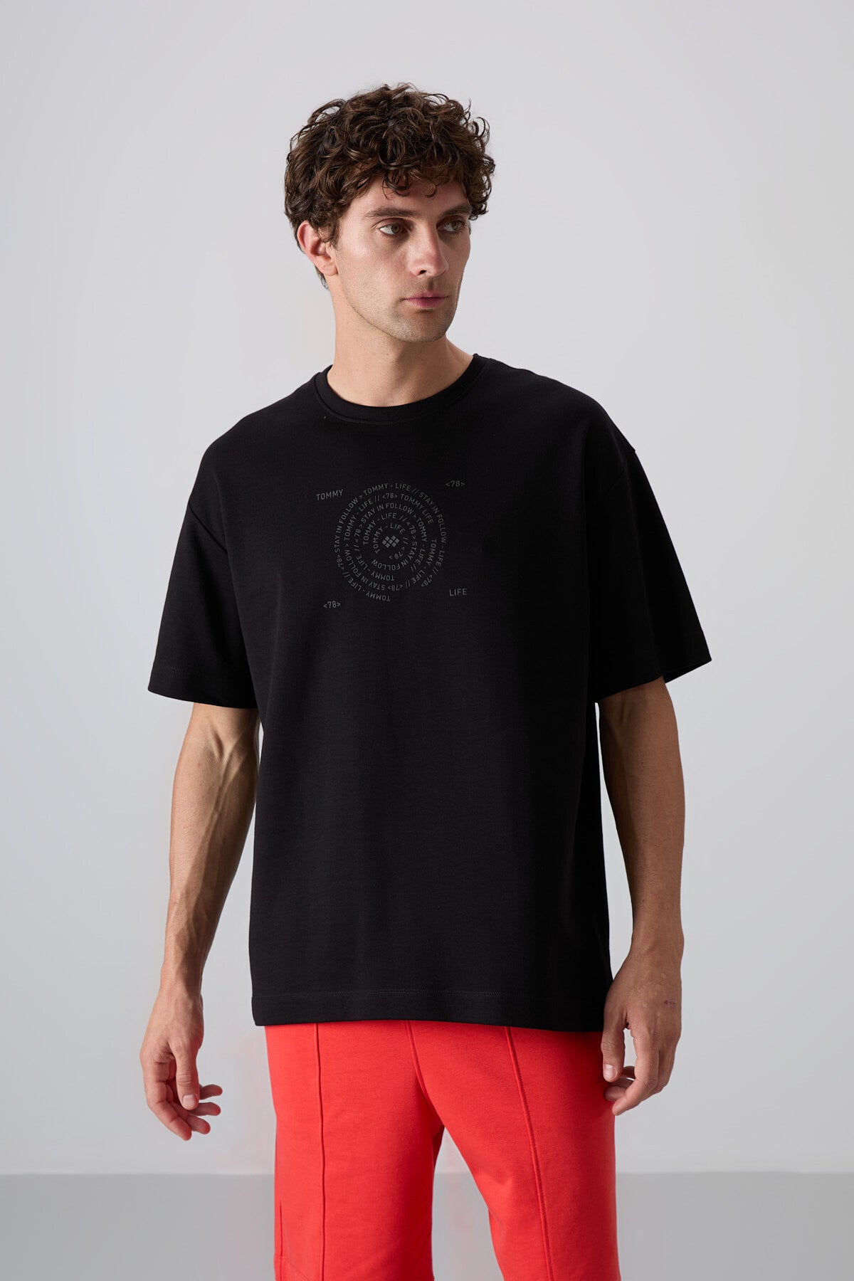 Black Cotton Thick Soft Textured Oversize Fit Printed Men's T-Shirt - 88324