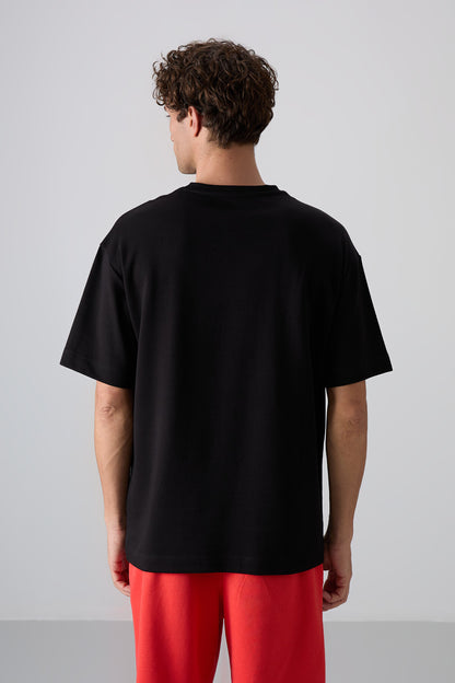Black Cotton Thick Soft Textured Oversize Fit Printed Men's T-Shirt - 88324