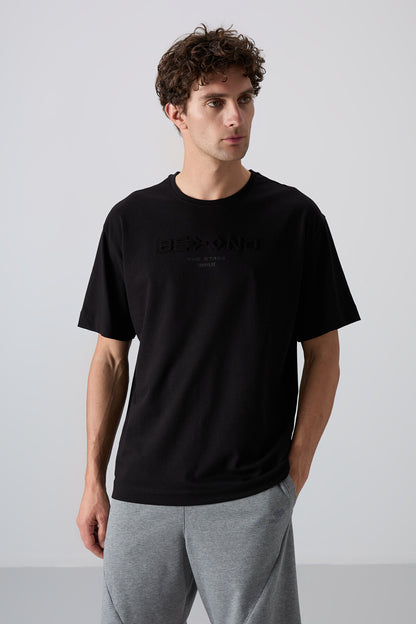 Black Cotton Thick Soft Textured Oversize Fit Printed Men's T-Shirt - 88328