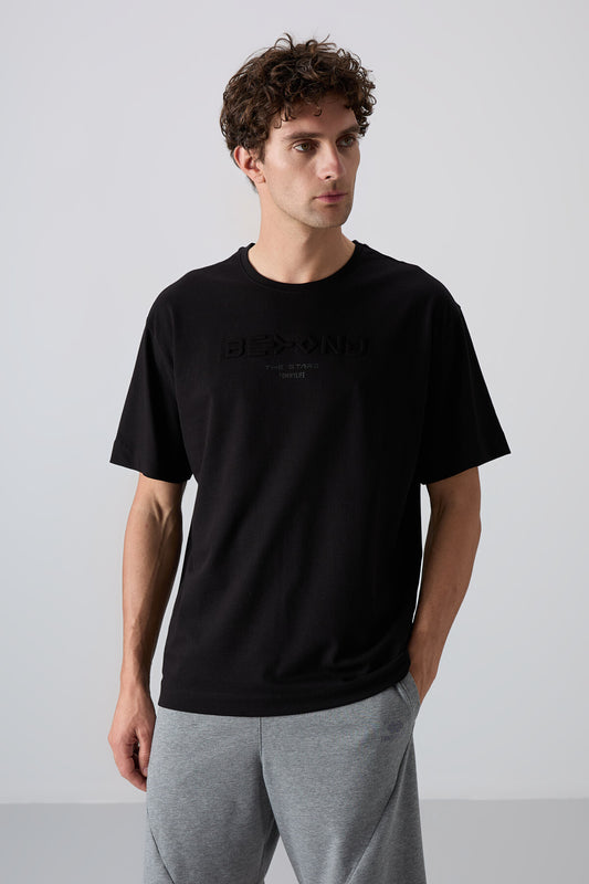 Black Cotton Thick Soft Textured Oversize Fit Printed Men's T-Shirt - 88328