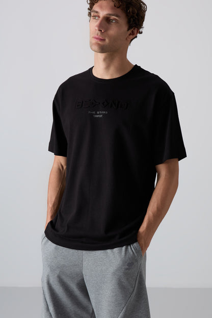 Black Cotton Thick Soft Textured Oversize Fit Printed Men's T-Shirt - 88328