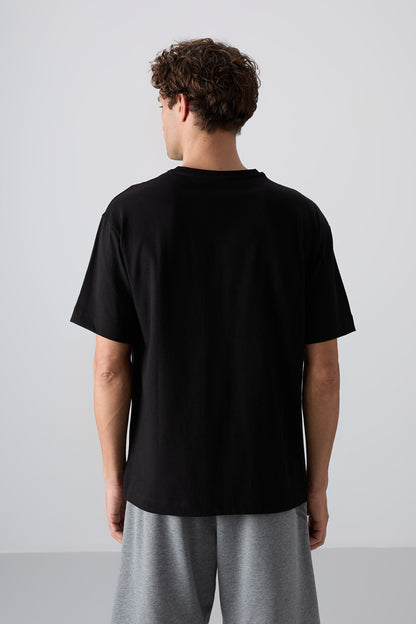Black Cotton Thick Soft Textured Oversize Fit Printed Men's T-Shirt - 88328