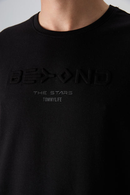 Black Cotton Thick Soft Textured Oversize Fit Printed Men's T-Shirt - 88328