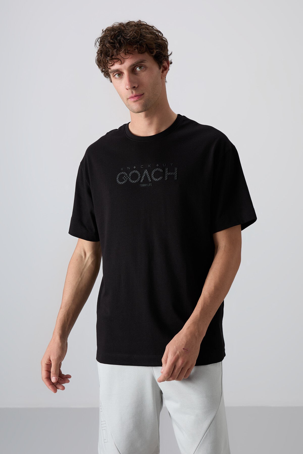 Black Cotton Thick Soft Textured Oversize Fit Printed Men's T-Shirt - 88329