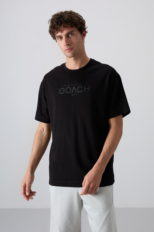Black Cotton Thick Soft Textured Oversize Fit Printed Men's T-Shirt - 88329