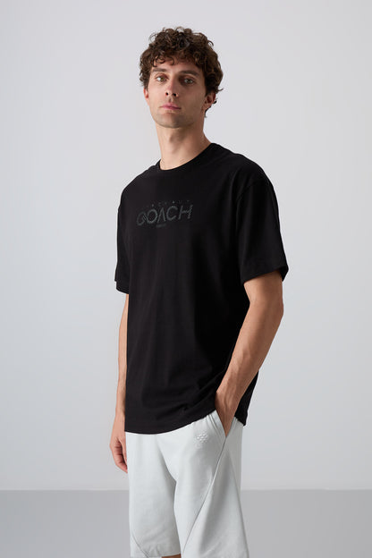 Black Cotton Thick Soft Textured Oversize Fit Printed Men's T-Shirt - 88329