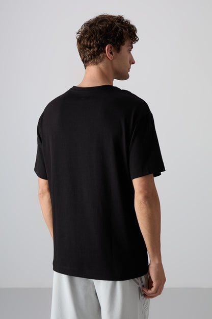 Black Cotton Thick Soft Textured Oversize Fit Printed Men's T-Shirt - 88329